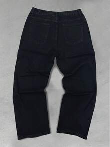 GENIUS ODE 男士美式街头哥特水晶十字架黑色水洗阔腿裤 - 黑色 - 查看 2