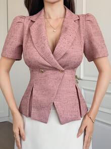 DAZY Women's Casual Petal Sleeve Blazer Jacket, Summer - Pink - View 4
