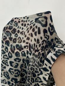 Travachic Plus Size Women Chiffon Leopard Print Long Sleeve Blouse, Leopard Print Ruffle Hem Shirt - Multicolor - View 7