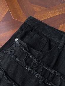 StoneGrade Quần Jeans Nam Ống Thẳng Có Viền Xù Quần Jeans Rộng Trơn Dài Rộng Thùng thình Màu Đen Trơn Quần Cargo Đã Giặt, Dành Cho Chồng, Quà Tặng Bạn Trai Đi Chơi Đi Làm Đi Làm Đường Phố, Grunge - màu đen - Xem 4