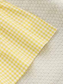 SHEIN 女婴浅黄色格子泡泡袖雏菊荷叶边下摆休闲连衣裙，适合日常穿着，可爱优雅的假日装扮 - 黃色 - 查看 10