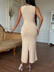 DAZY Women's Elegant Bodycon Mid-Length Sweater Dress - Apricot - View 3