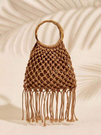 SHECARRY 女士手提包，时尚、优雅、简约、个性化、百搭、手工钩编、流苏，适合海滩、度假、假日、夏季、海边等场合。