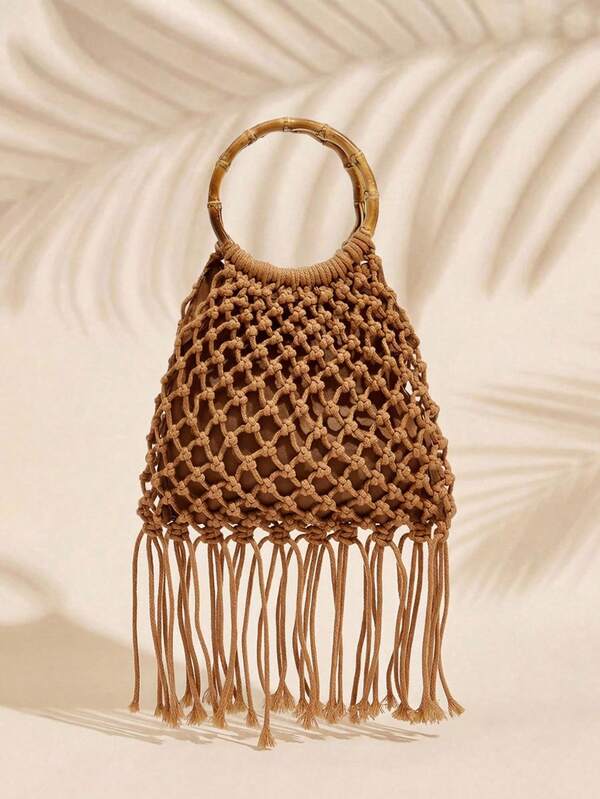 SHECARRY 女士手提包，时尚、优雅、简约、个性化、百搭、手工钩编、流苏，适合海滩、度假、假日、夏季、海边等场合。