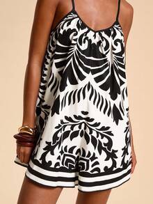 Travachic Bộ đồ liền thân không tay in họa tiết cho kỳ nghỉ dành cho nữ - màu đen - Xem 5