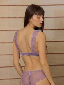 lacRébo White Satin And Lace Lingerie Set With Lace-Trimmed Straps And Matching Panties Sexy Chic - Mauve Purple - View 2
