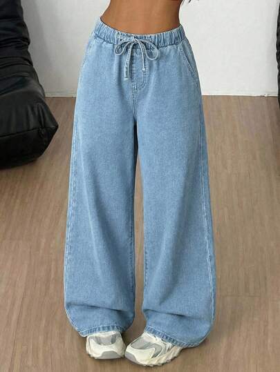 Tween Girls' Spring Summer Casual Light Washed Tie Drawstring Waist Blue Loose Wide-Leg Jeans,Comfortable Squishy Pants,Summer Boho Beach Concert Rave Festival, Summer Cute Shorts, Summer Holidays,Spring,Beach For Girl, Vacation Casual Girl, Valentine Day,Suitable For Spring And Summer,Season Vintage/Beach/Sea/Elegant Graduation,Casual,Summer Holiday,Spring,Beach