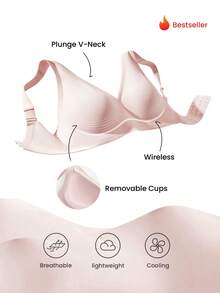 LUVLETTE Áo ngực không gọng, không đường may, dáng chữ V, màu hồng Dream Curve 2ndSkin Plus, thích hợp cho cả phòng ngủ và phòng khách, có khả năng tự do điều chỉnh kích thước, không lộ đường viền, là món đồ không thể thiếu. - Hồng - Xem 6