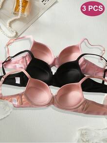 DesireSculpt 3pcs Women's Solid Color Bow Decor Spaghetti Strap Bras - Multicolor - View 2