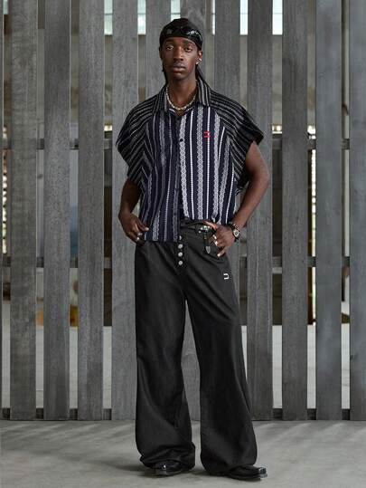 NEON BLANC Men's Solid Color Front Button Slant Pocket Casual Jeans