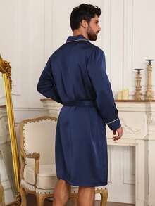DAZY Conjunto de bata larga y pantalones cortos azul para hombre, primavera/verano - Azul - Ver 5