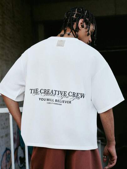 PAVTROS 男士休闲时尚街头标语印花宽松短袖T恤，适合夏季日常通勤