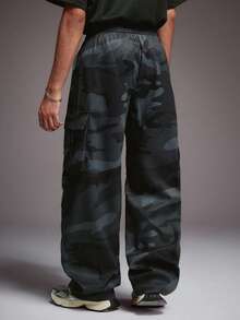 STYNVO 男士休闲迷彩印花斜插口袋工装裤 - 黑色 - 查看 2