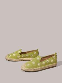 Styleloop 女士休闲雏菊刺绣波西米亚风一脚蹬乐福鞋 - 藏蓝色 - 查看 3