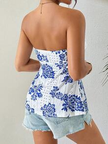 INAWLY 女士夏季度假印花镂空刺绣抹胸上衣 - 彩色 - 查看 2