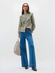 Nöista Women's Fitted Peter Pan Collar Gingham Shirt - Olive Green - View 6