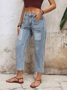 EMERY ROSE 女士直筒休闲百搭通勤牛仔裤 - 中等水洗藍 - 查看 3