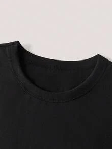 Men's Solid Color Low Elasticity Simple Lightweight Loose Fit Short Sleeve T-Shirt, For Summer,Breathable/Comfortable ,For Daily Casual,Sports - Black - View 3