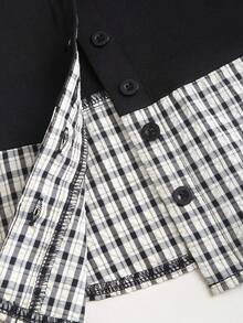 Sweetra Áo sơ mi tay ngắn in hoa, kiểu dáng cổ điển phối nhiều mảnh, giúp thon gọn vòng eo, phù hợp cho mùa xuân/hè và đi làm. - màu đen - Xem 4