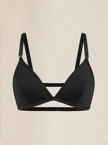 Black Deep V Bra, Wireless Adjustable Strap Triangle Cup Bra, Women Lingerie - Black - View 1