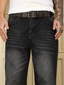 Manfinity Hypemode Quần jeans nam ống rộng màu đen xám bạc, kiểu dáng thường ngày, phù hợp cho mọi mùa. - màu đen - Xem 6