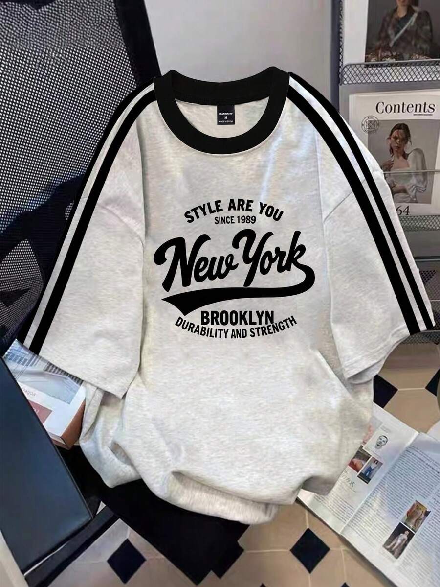 Manfinity Joysei 男士复古纽约条纹圆领T恤 - 彩色 - 查看 1