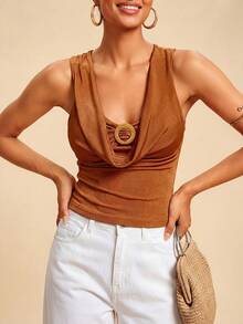 Travachic Áo tank top nữ màu trơn, cổ nhún xếp ly, thời trang, đa năng, thích hợp cho kỳ nghỉ hè, nghỉ xuân, tiệc tùng, đi biển, mùa xuân, ngày Valentine, quà Valentine cho nữ, trang phục lễ hội, thanh lịch, lễ hội, từ xuân sang hè, tiệc tùng, trang phục lễ hội, phong cách boho Mexico cho nữ. - màu nâu - Xem 1