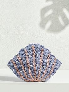 SHECARRY Women's Shoulder Bag Fashion Woven Fan Clutch Bag - Multicolor - View 2