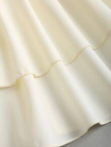 Sweetra Spring & Summer Sweet Girl Textured Camisole Tie-Up Jacquard Fabric Pleated Bustier Patchwork Double-Layer Ruffle Hem Women White Dress - Yellow - View 6