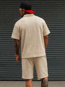 DAZY 男士杏色 Polo 衫和短裤套装，夏季 - 杏色 - 查看 2