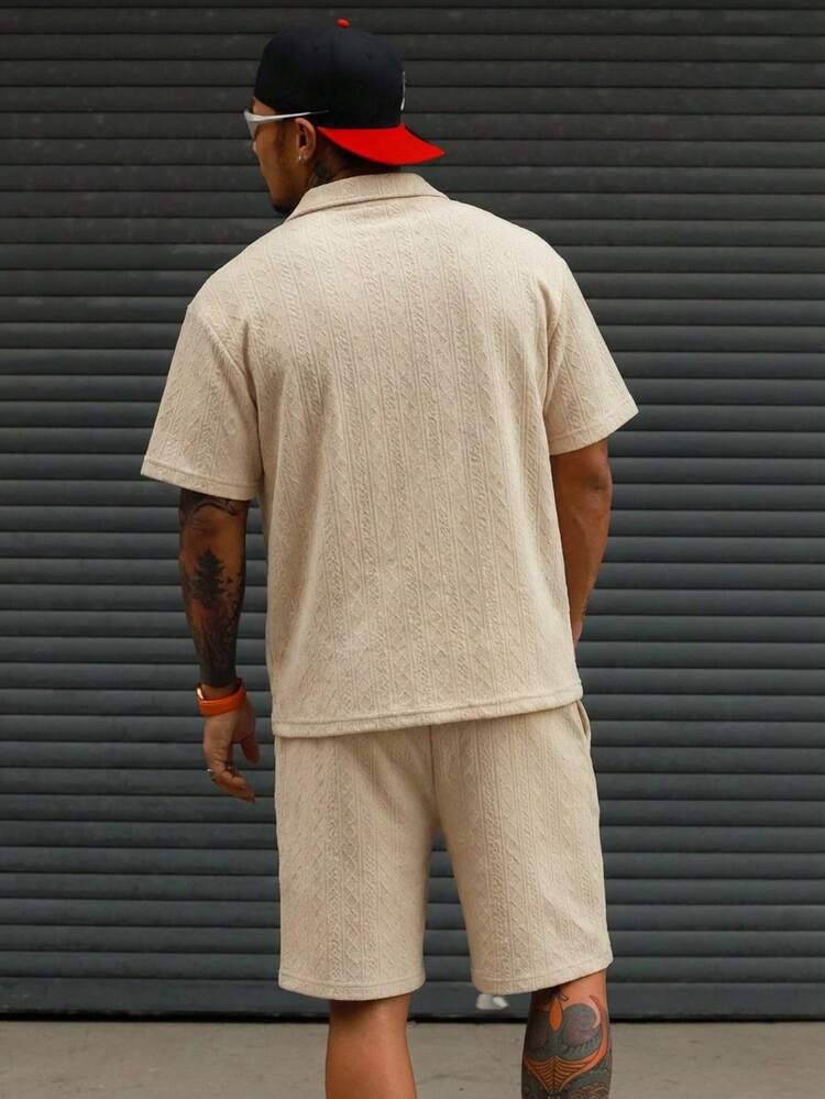 Men's Apricot Polo Shirt And Shorts Set, Summer