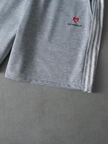 PAVTROS 男士休闲运动套装两件套，圆领短袖T恤搭配抽绳短裤，宽松版型，二合一短裤，经典格纹面料，运动条纹，休闲运动风，宽松版型，时尚简约，日常穿着，休闲娱乐，时尚穿搭，返校季，嘻哈风穿搭，节日礼物，男友礼物，老公礼物 - 灰色 - 查看 5