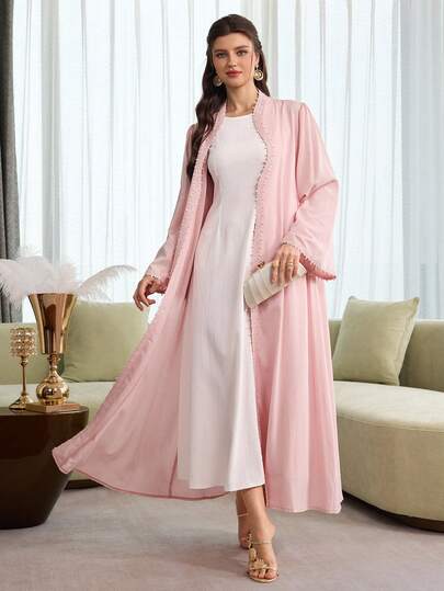 Graceveil Elegant Lace Patchwork Long Sleeve Loose Abaya For Women