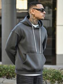 Devon Thys 男士休闲轻薄套头连帽衫，印有耶稣十字架字母图案，抽绳设计，宽松版型，适合春秋季穿着。 - 灰色 - 查看 4