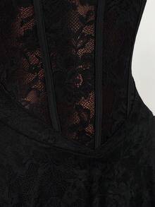 Amplova Đầm mini ôm sát cơ thể kiểu vintage mới, không tay, phối ren, xuyên thấu, hình trái tim ở ngực. - màu đen - Xem 8