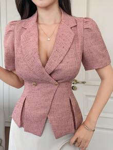 DAZY Women's Casual Petal Sleeve Blazer Jacket, Summer - Pink - View 5