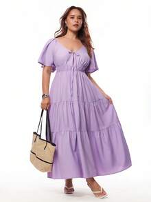 Solavibe Vestido de fiesta elegante con diseño de torsión y cintura ceñida para mujer de talla grande, atuendos de verano, ropa de verano, atuendos de primavera para mujer, vestido de primavera para mujer, atuendos de vacaciones en la playa para mujer, atuendos para salir, vestido de cumpleaños, atuendos de vacaciones, vestido morado, vestidos casuales para mujer, vestidos elegantes para fiestas, vestidos de verano casuales para mujer, vestidos de picnic para mujer, ropa de resort para mujer, vestido de vacaciones - Morado - Ver 3