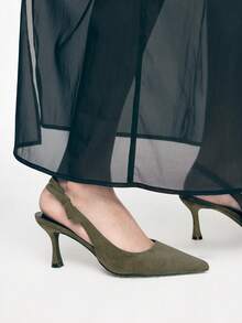 Mnmlis 女士后系带气质优雅简约高跟鞋 - 軍綠色 - 查看 4