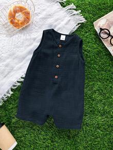 Bộ áo liền quần không tay màu xanh dương dễ thương cho bé trai sơ sinh, thích hợp cho mùa hè, đi nghỉ mát, tiệc sinh nhật, biểu diễn, đám cưới, lễ kỷ niệm một tháng tuổi, lễ rửa tội và tiệc mừng sinh nhật lần thứ nhất của bé. - Màu xanh hải quân - Xem 4