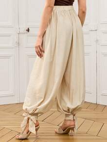 LOTSLUV Calça Longa Casual de Verão com Cordão no Tornozelo, Calça Leve e Fluida para Férias, Primavera/Verão - Damasco - Visão 2