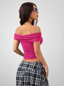 Coolane Women's Spring Summer Y2K Fashion Vintage 90s Fashion Music Festival Concert Party Stretchy Comfortable Ruched Black Fitted Off The Shoulder Pleated Tops Strapless Shirts Sexy Tops For Club Off Shoulder T Shirt Women Sexy Tops Cute Tube Top - Pink - View 2
