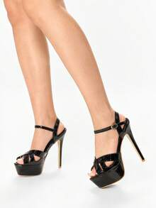 Glitzique Women's Ultra High Heel 14cm Thick Sole Sandals With Platform, Sequined Peep Toe And Thin Heel - Black - View 7