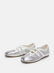 New Spring/ Fashion British Style Low Vamp Ballet Flats Lace-Up Casual Mary Jane Shoes [Run Small, Please Order According To Size Chart] Spring Shoes - Silver - View 4