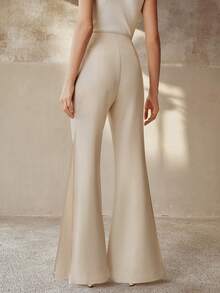 Anewsta Quần nữ mùa xuân/hè màu mơ mới, đa năng, ôm dáng, kiểu dáng retro, ống loe nhỏ, có túi, thích hợp đi làm. - Màu Khaki - Xem 2