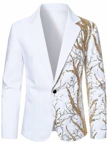 Manfinity AFTRDRK Men's Notched Collar Single-Breasted Sequin Patchwork Casual Versatile Commuting Outerwear Jacket - White - View 5