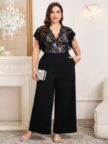 Reflora Bộ áo liền quần cỡ lớn dành cho nữ, bộ áo liền quần thanh lịch, bóng bẩy thích hợp cho tiệc tùng và tụ họp, áo liền quần màu đen có túi, phù hợp cho mùa thu và mùa đông. - màu đen - Xem 9