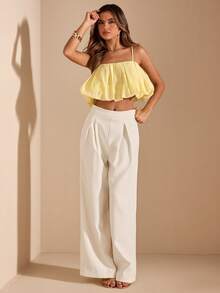 SHEIN BAE 1. Solid Yellow Textured Bubble Halter Top, Elegant Blue Top - Yellow - View 4