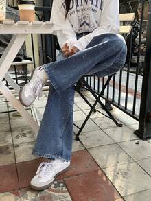 DAZY Women's High Waist Pockets Wide Leg Loose Casual Versatile Jeans - Blue - View 7