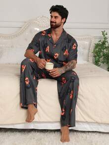 DAZY Men's Short Sleeve Top And Long Pants Floral Pajama Set, Spring/Summer - Multicolor - View 4