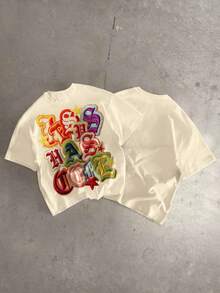 STEELVANCE 男士字母刺绣休闲圆领短袖T恤，夏季 - 杏色 - 查看 5